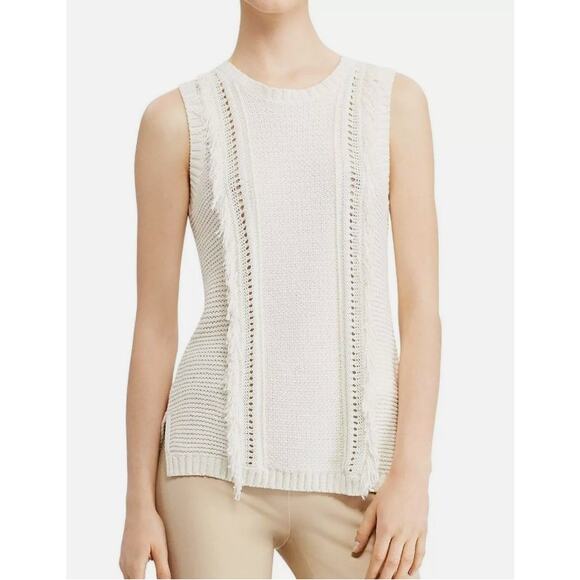 LRL RALPH LAUREN Fringe Sleeveless Tank Top Knit Sweater Pullover Cream XLarge - Picture 1 of 14
